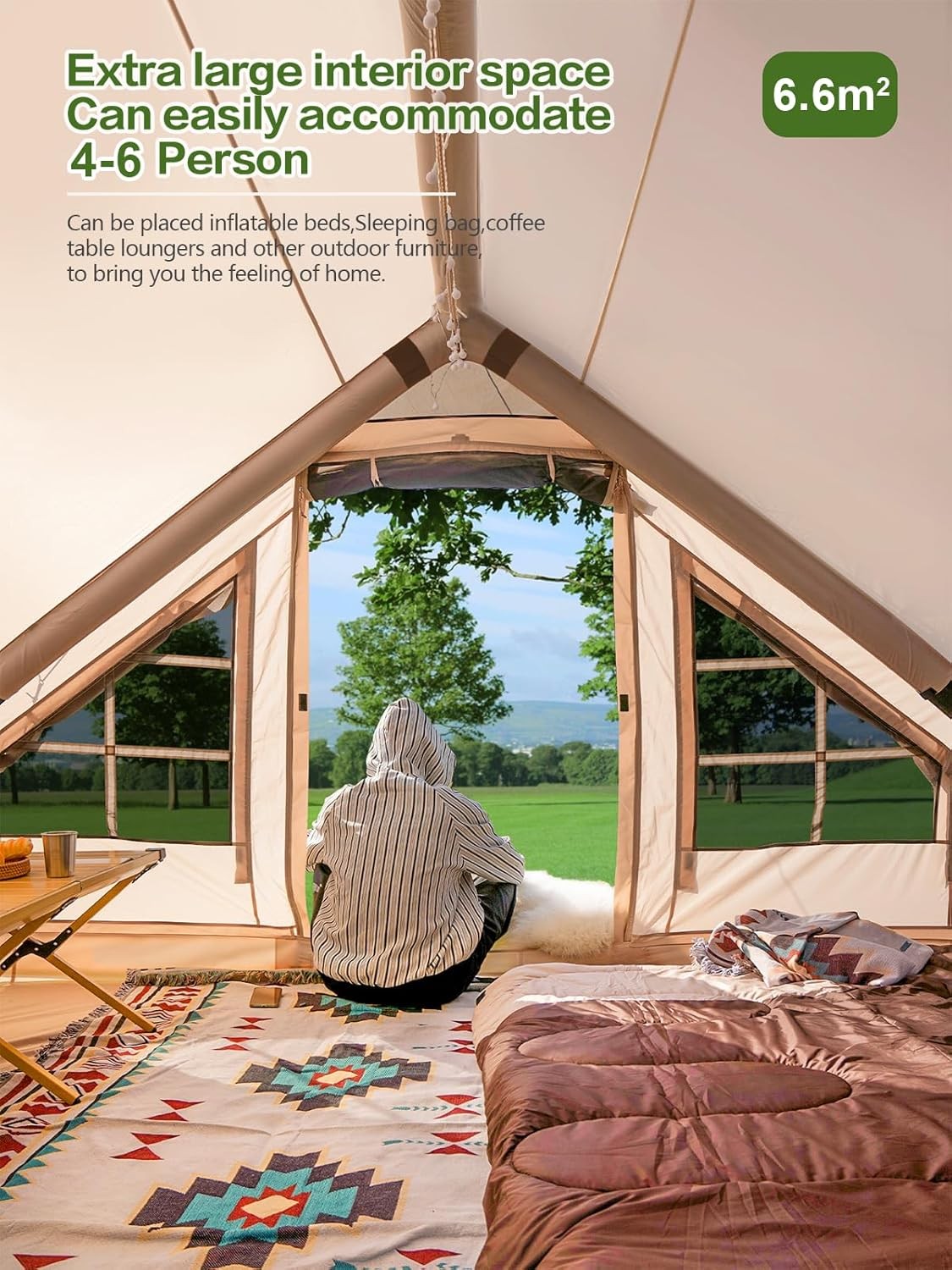 4 Person Inflatable Air Tent Waterproof Glamping w Rainfly