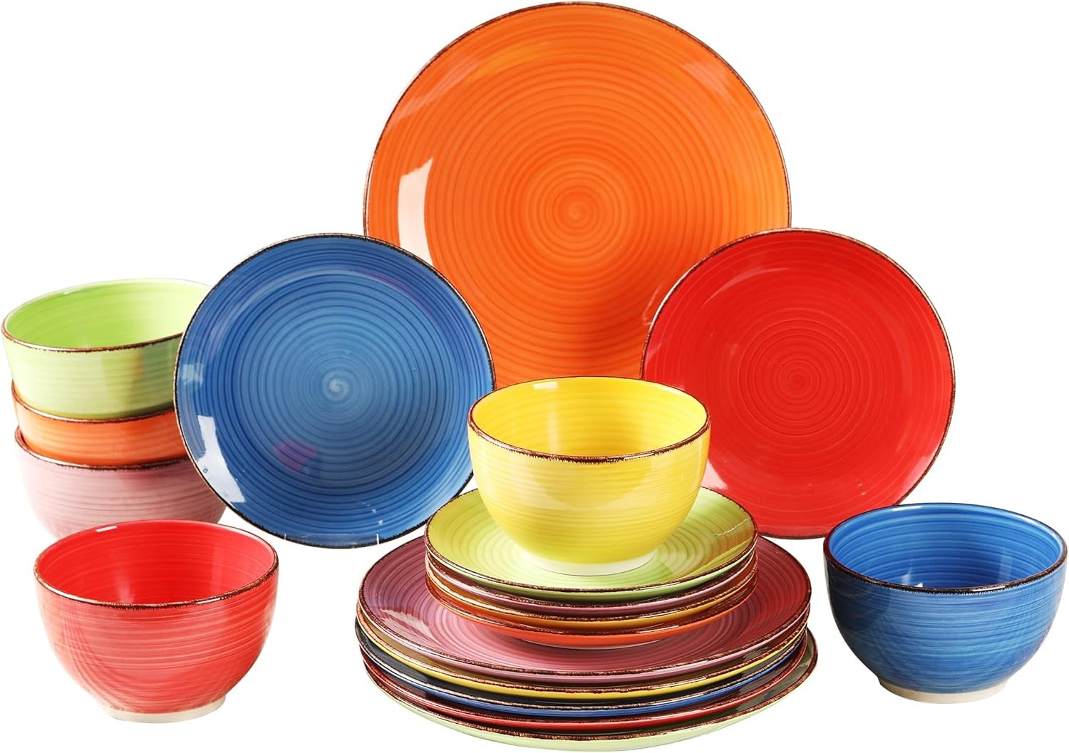 18pc Colourful Dinner Set Plates Bowls Hand Painted Stoneware Tableware