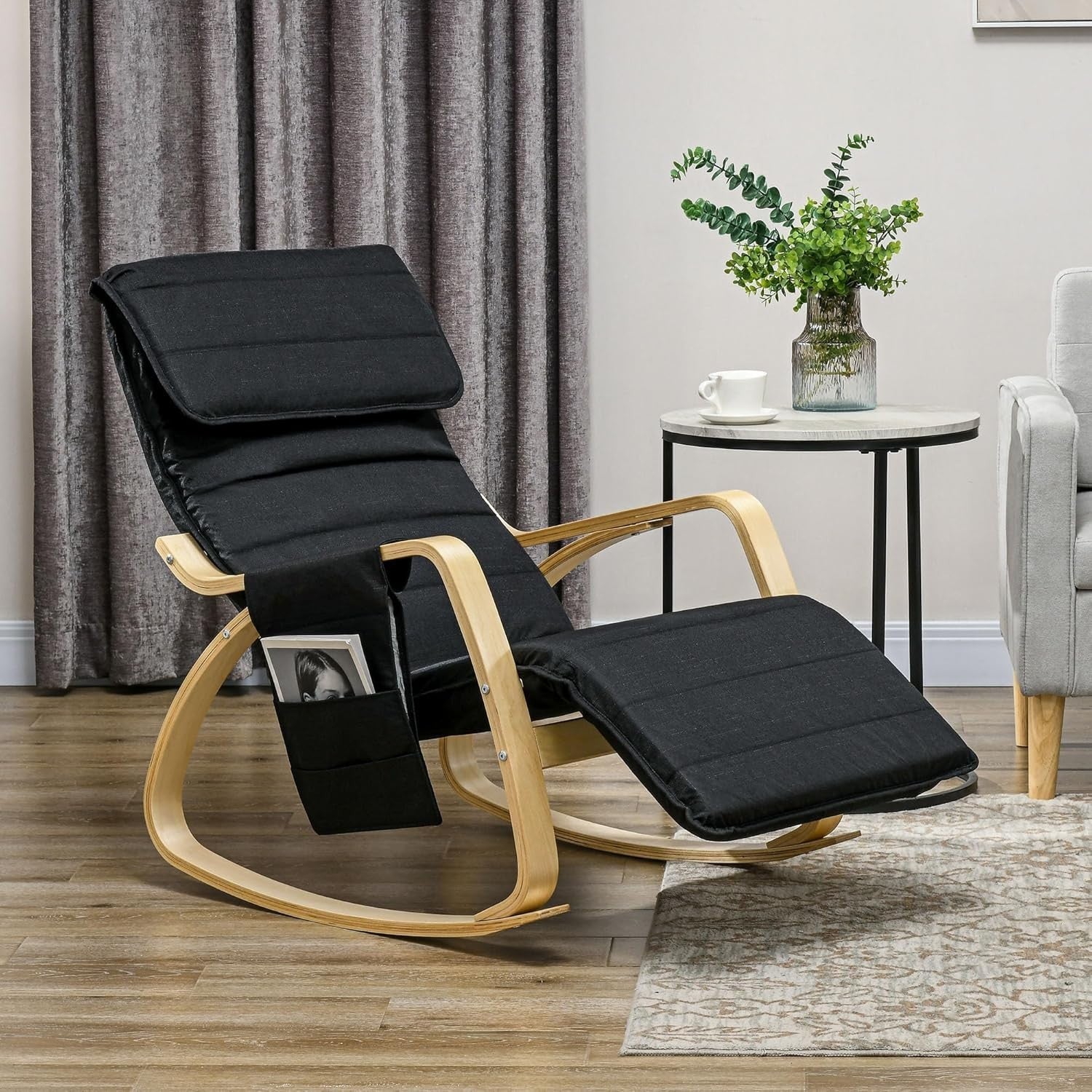 Reclining Rocking Chair w/ Footrest Pillow & Pocket – Comfy Relax Seat