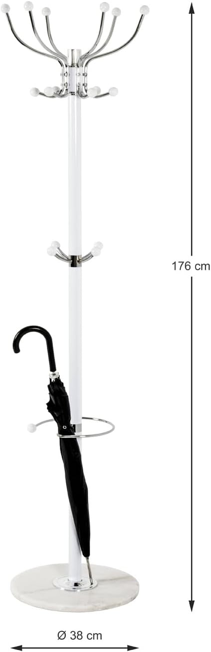 Modern Chrome White Metal Coat Rack 176cm Marble Base Standing Clothes Hanger