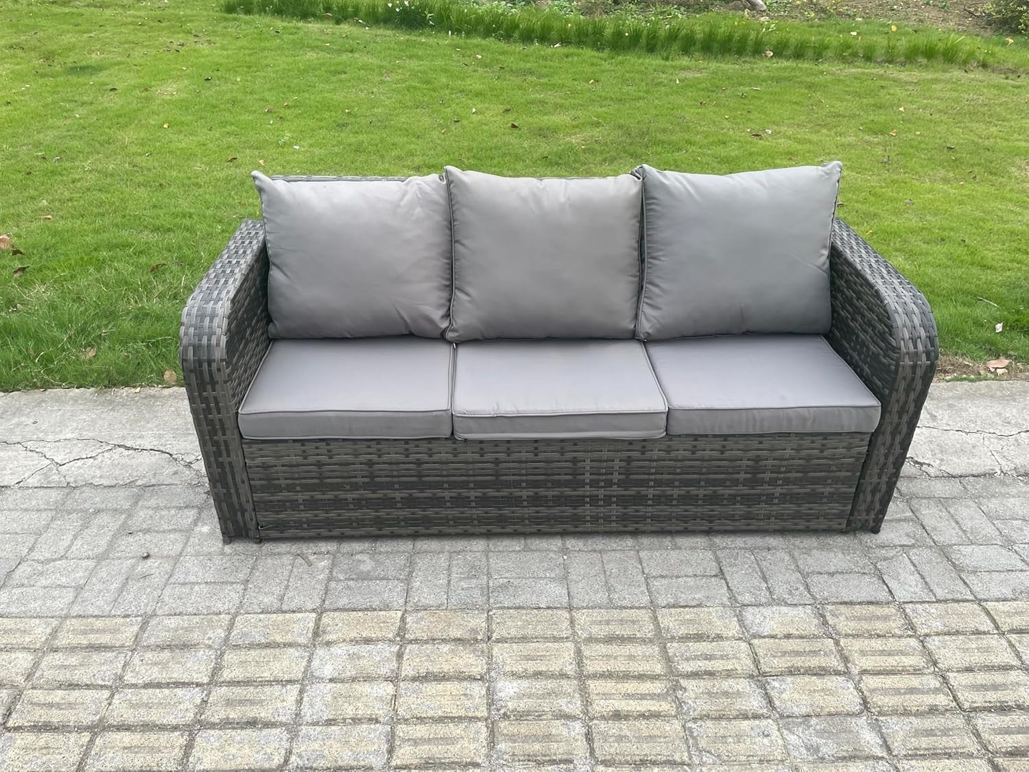 3 Seater Rattan Garden Sofa with Thick Cushions Outdoor Patio Seating
