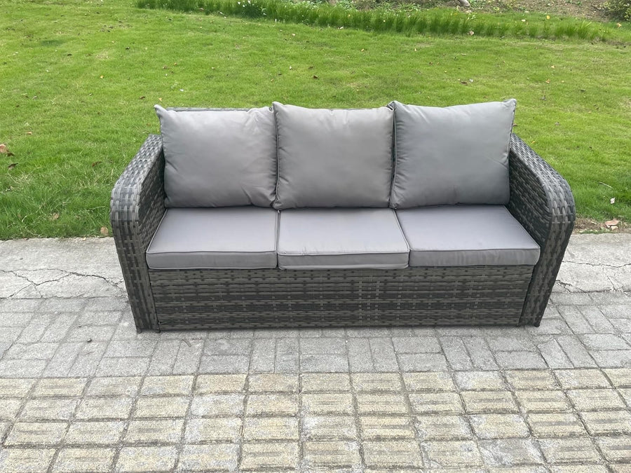 3 Seater Rattan Garden Sofa with Thick Cushions Outdoor Patio Seating