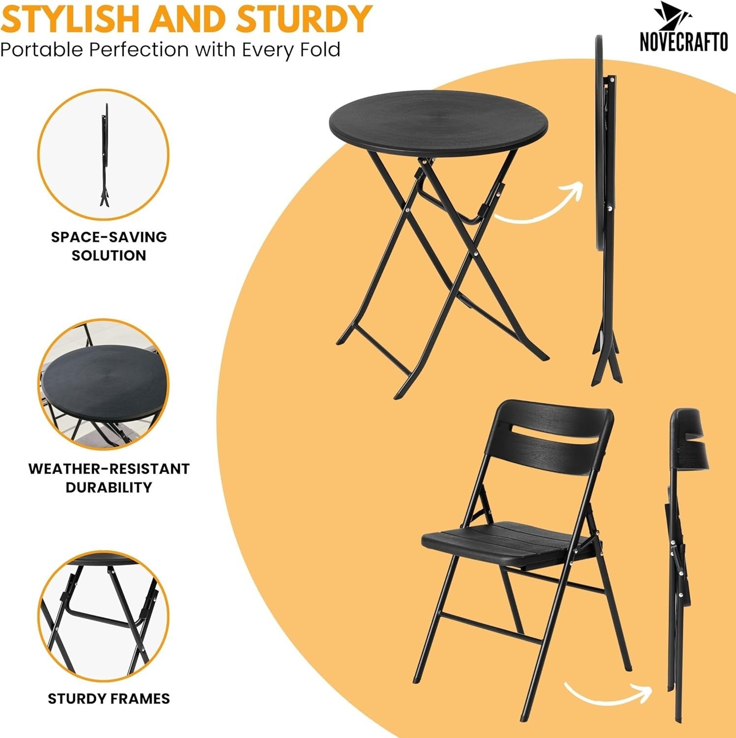 Round Folding Table & 4 Chairs Set Outdoor Patio Garden Coffee Bistro