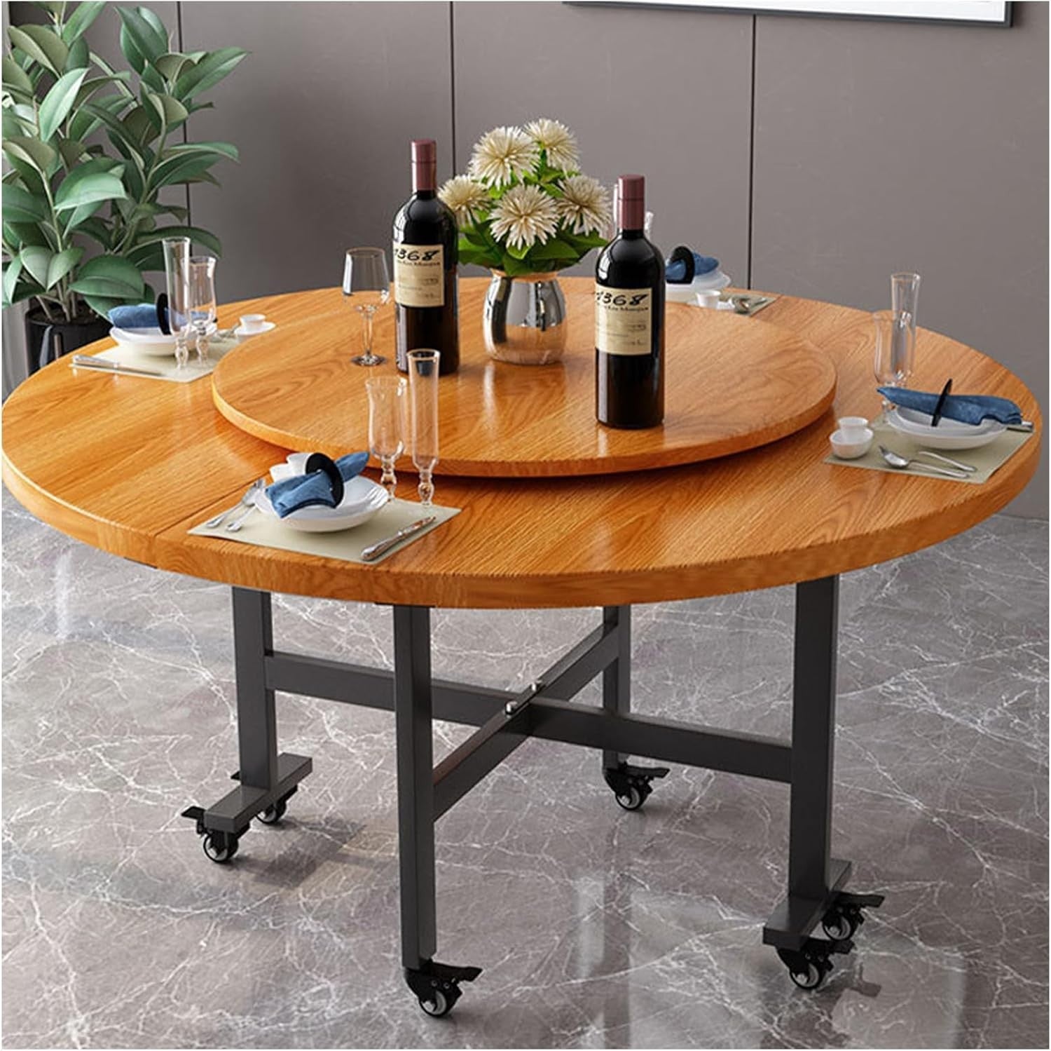 Space-Saving Drop Leaf Kitchen Table with 6 Wheels for Small Rooms