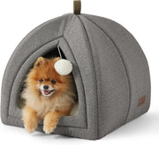 44cm Cat Igloo Tent Bed Foldable Washable Cushion Grey