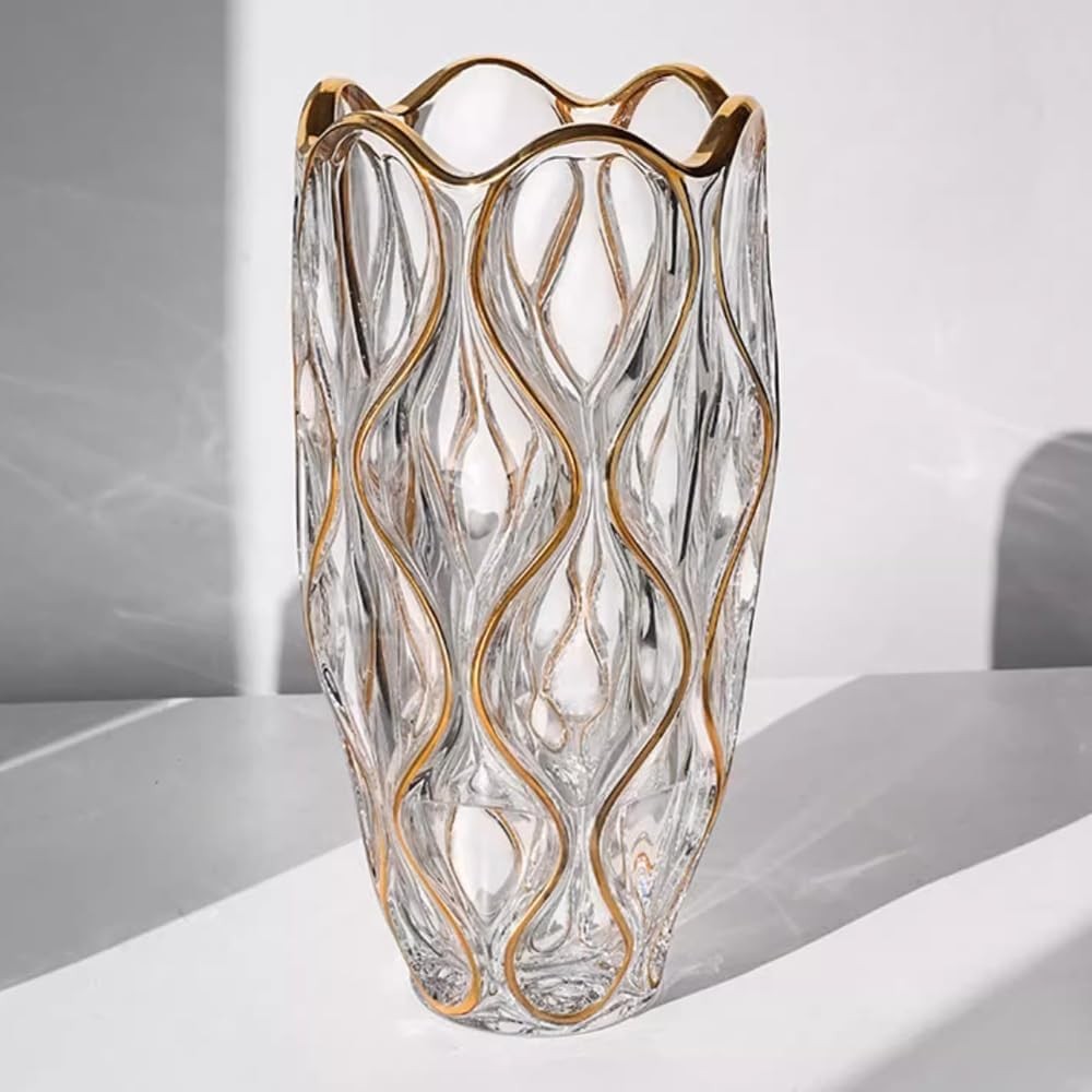 Gold Glass Vase Hand Painted Luxury Tall Flower Vase for Living Room Decor