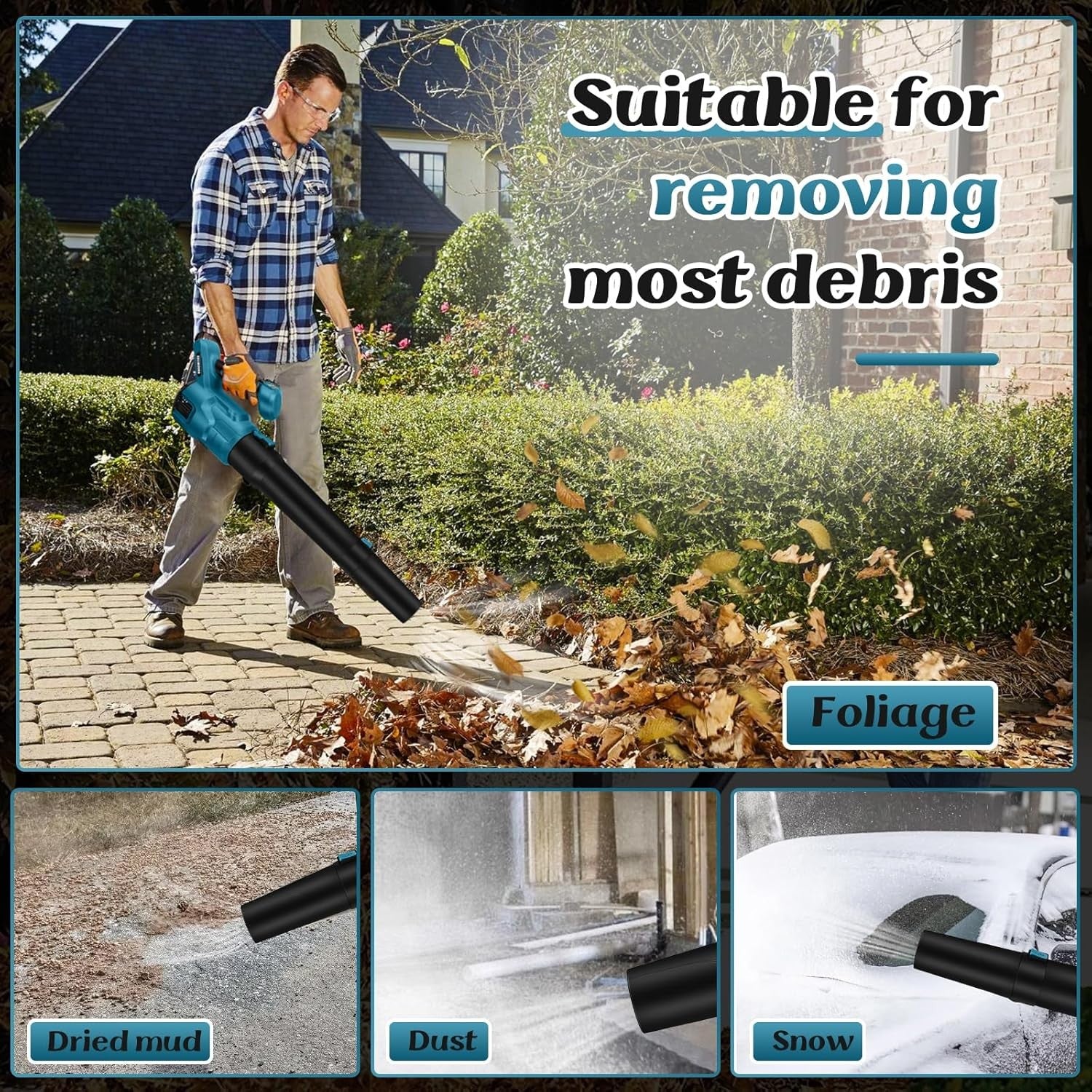 Cordless Leaf Blower 18V Brushless 3 Speed Handheld Electric Garden Cleaner