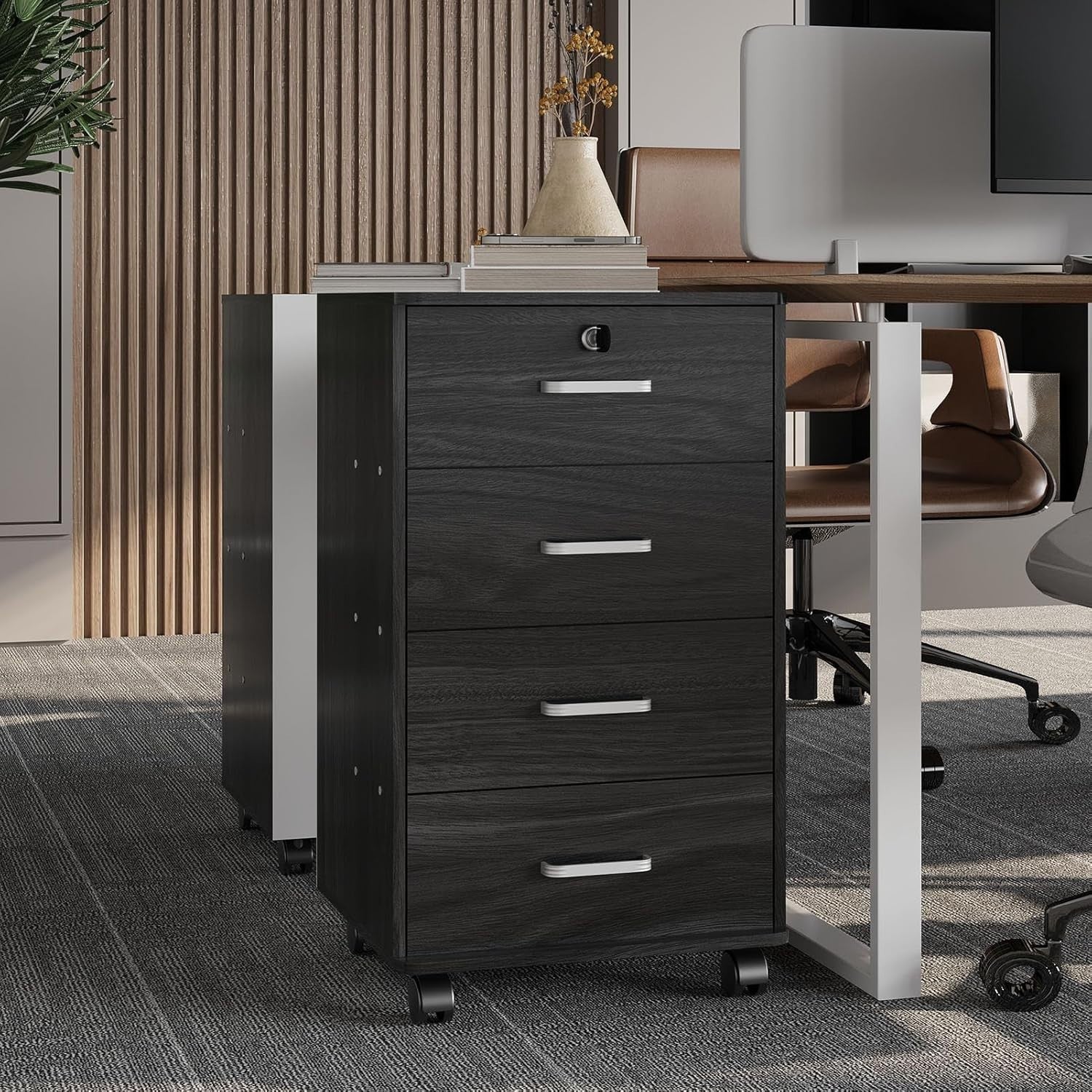 Mobile 4 Drawer File Cabinet Lockable Under Desk A4 Letter Grey