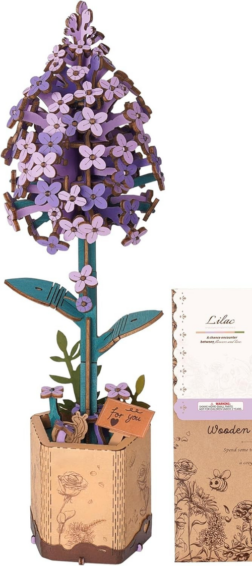 3D Wooden Flower Puzzle Kit for Adults | Relaxing DIY Home Decor Gift