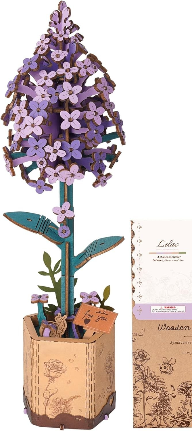 3D Wooden Flower Puzzle Kit for Adults | Relaxing DIY Home Decor Gift