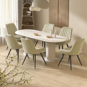 6 Beige Dining Chairs Fabric Upholstered Modern Metal Legs Padded Seat
