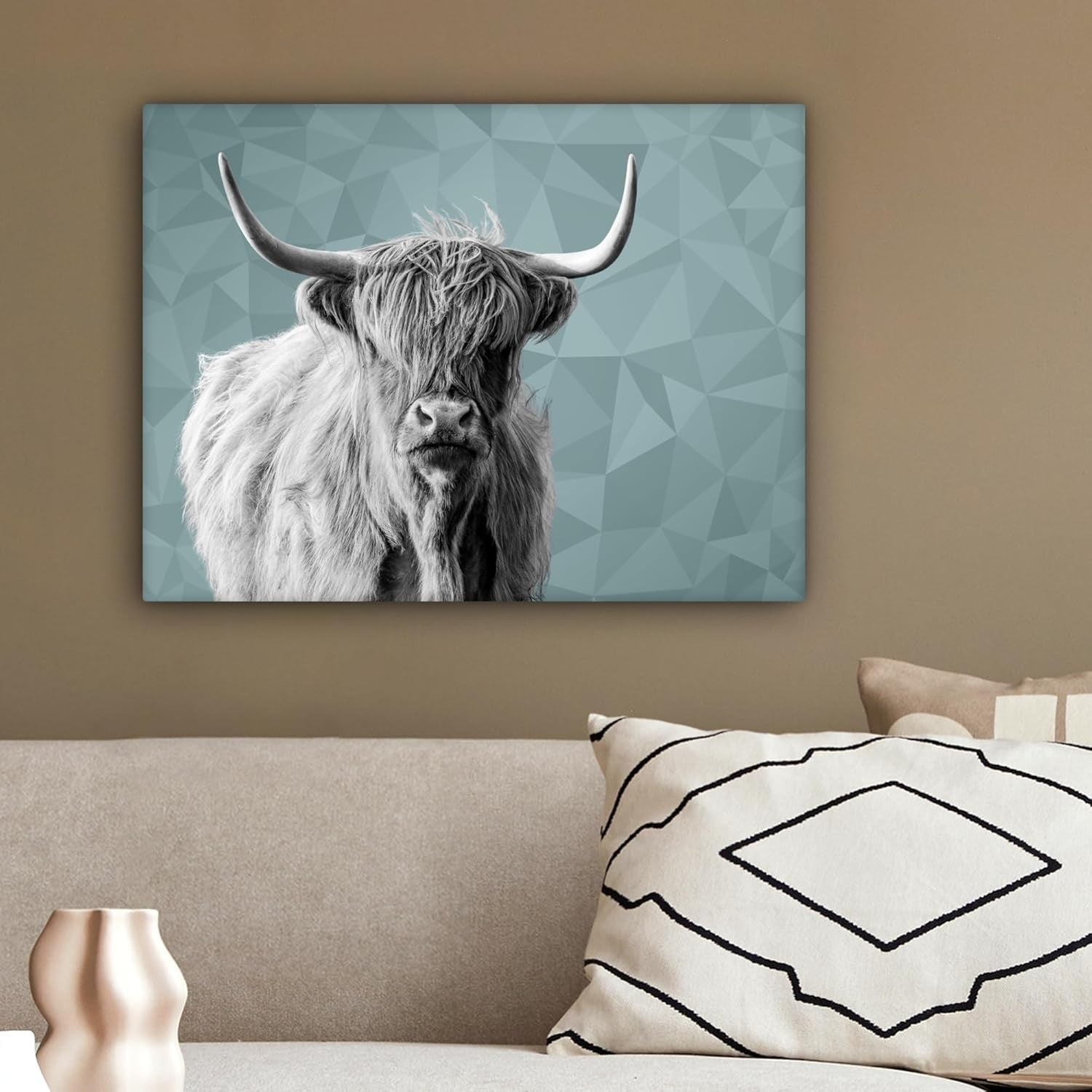 Highland Cow Canvas Wall Art 40x30cm Black White Framed Print
