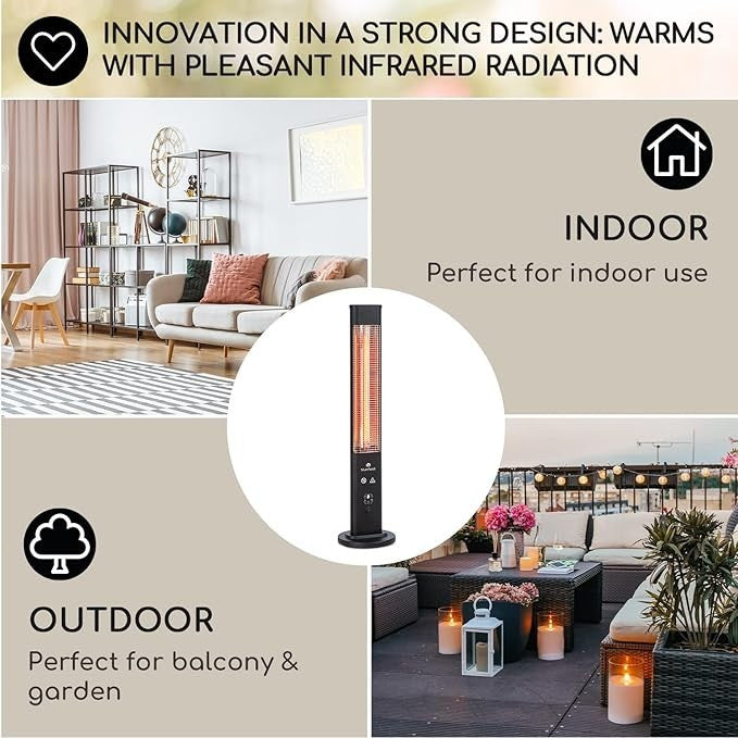 1200W Infrared Radiant Heater Tower Remote Control, Timer, Outdoor Safe