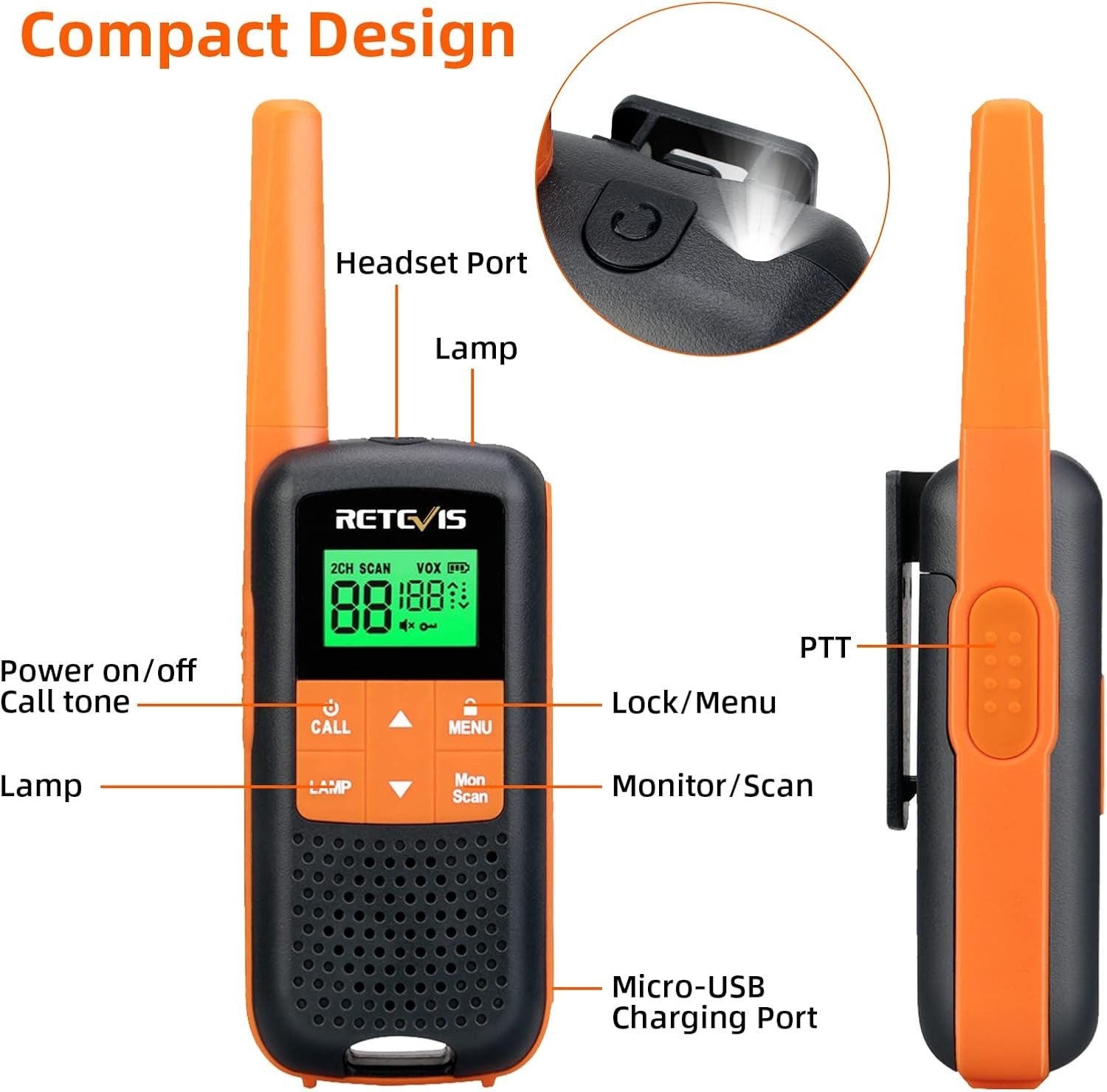IP65 Waterproof Walkie Talkies 4 Pack PMR446 VOX LED Rechargeable