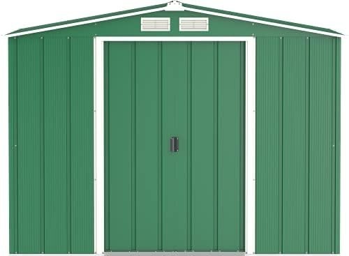Metal Garden Storage Shed 8x6ft Waterproof Outdoor Tool & Bike Shed Green