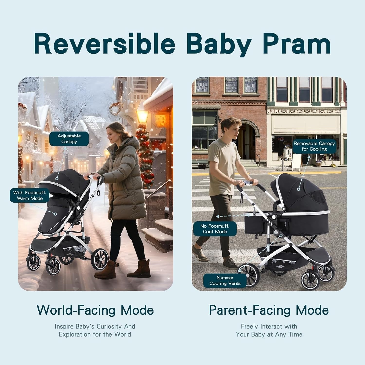 3-in-1 Baby Stroller Travel System Pram Car Seat Foldable Light Gray