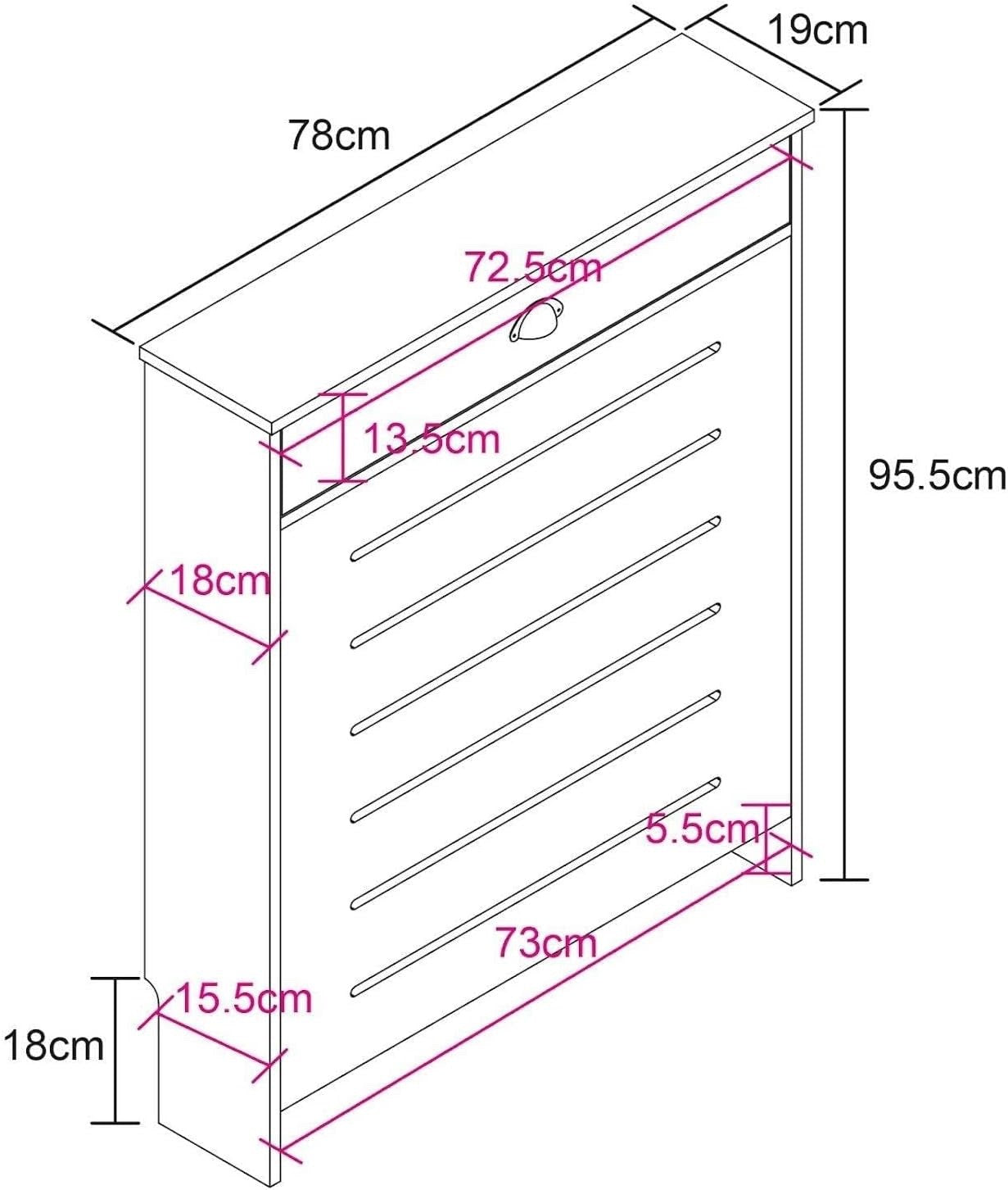 Modern Black Radiator Cover with Drawer Oak MDF Small Cabinet 96x78x19cm