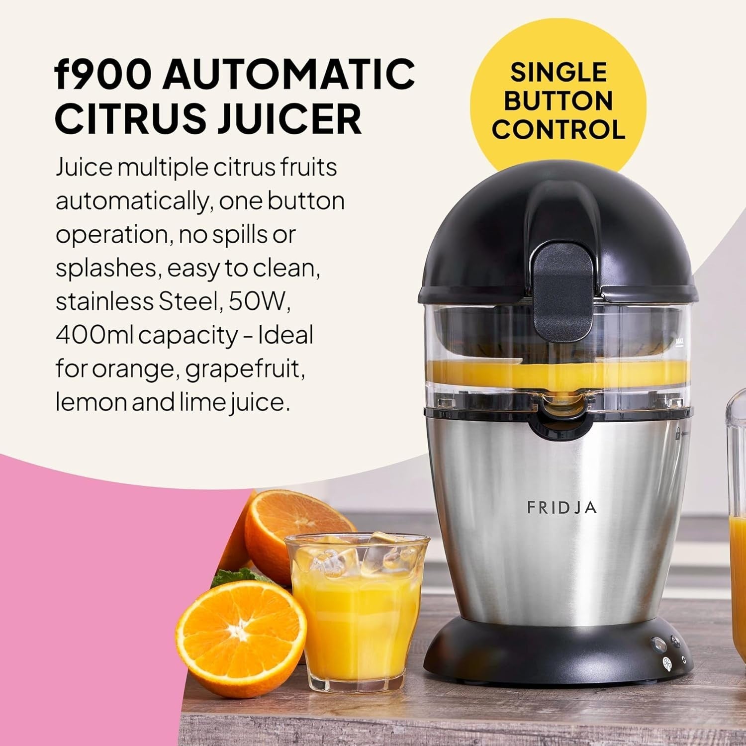 Automatic Citrus Juicer 50W One Touch No Spill 400ml Stainless Steel