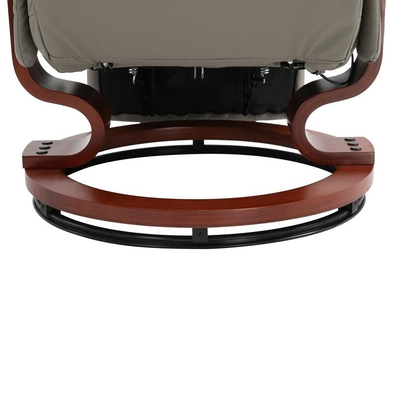 Manual Recliner Armchair Chair Faux Leather Wood Base Swivel Lounge Grey