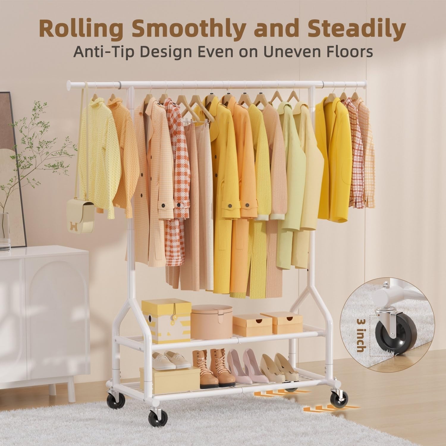 White Heavy Duty 252KG Clothes Rail With Shelves & Wheels