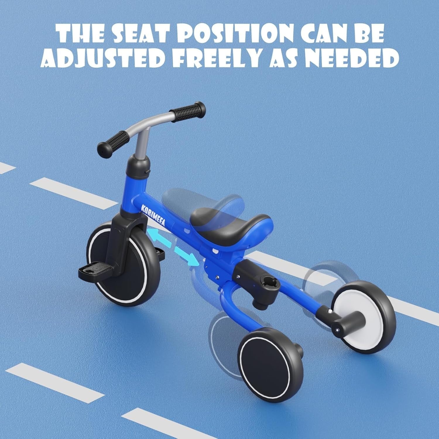 5 In 1 Toddler Tricycle Push Handle Balance Bike Adjustable Seat Blue