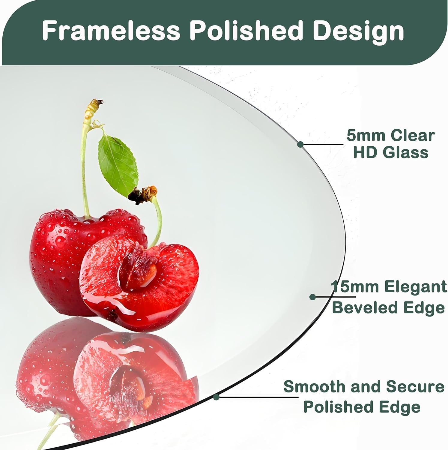 Oval Frameless Bathroom Mirror 28x20 Inch Beveled Edge, Easy Install