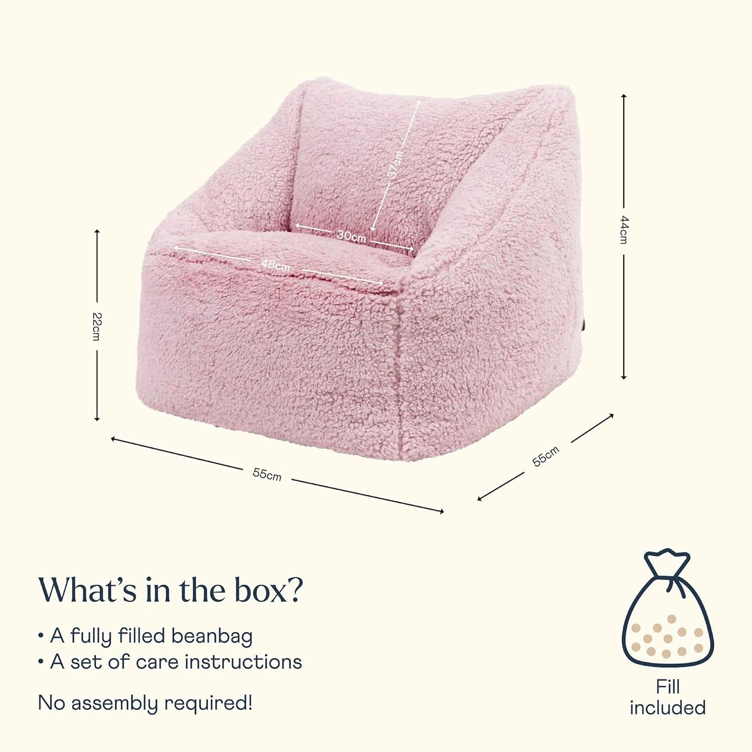 Pink Teddy Fleece Kids Bean Bag Chair – Soft Armchair for Bedroom & Play