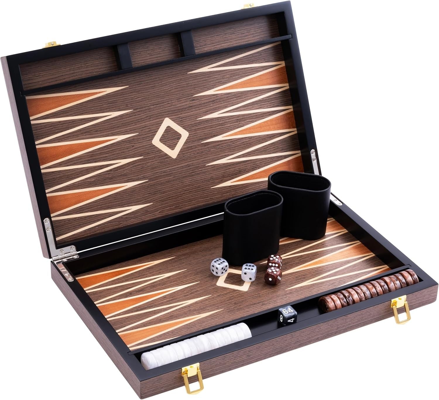 Deluxe 15in Wooden Backgammon Set Folding Luxury Board Game Travel Case