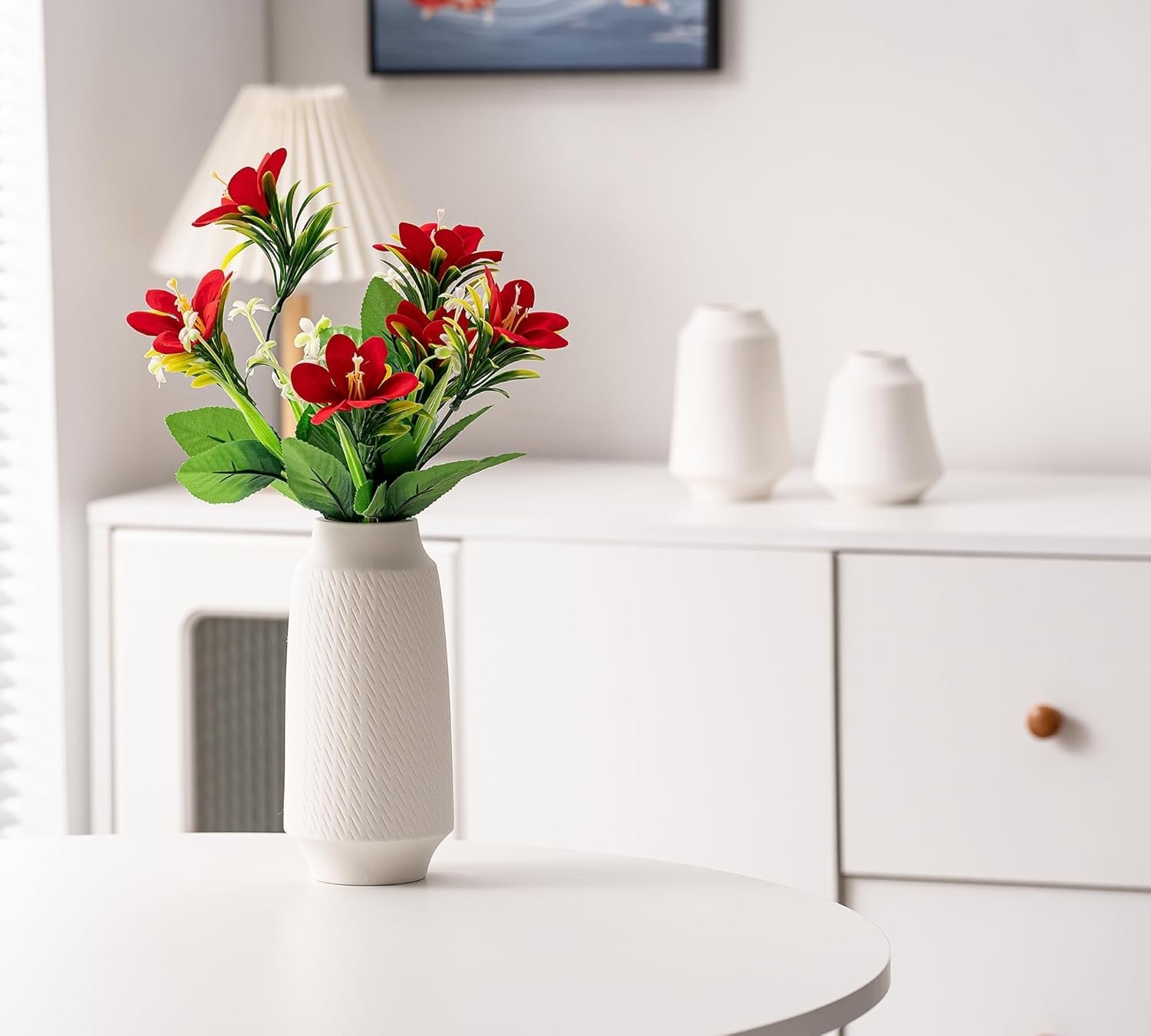 Ceramic Vase Set of 3 White Textured Flower Vases Modern Boho Decor