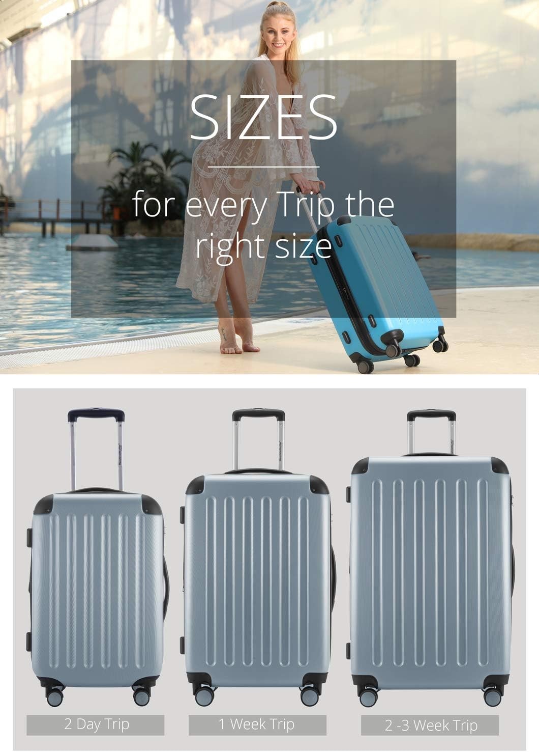 55cm Carry On Hard Shell Suitcase Lightweight ABS Spinner Cabin Luggage 42L