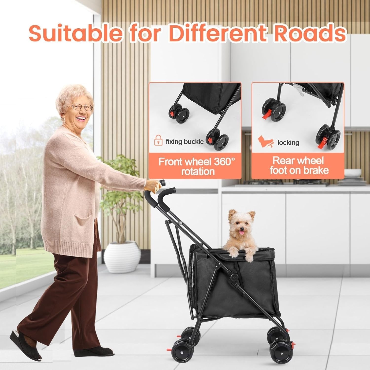 Folding Utility Wagon Heavy Duty Cart 60lb Load All Terrain Wheels Black
