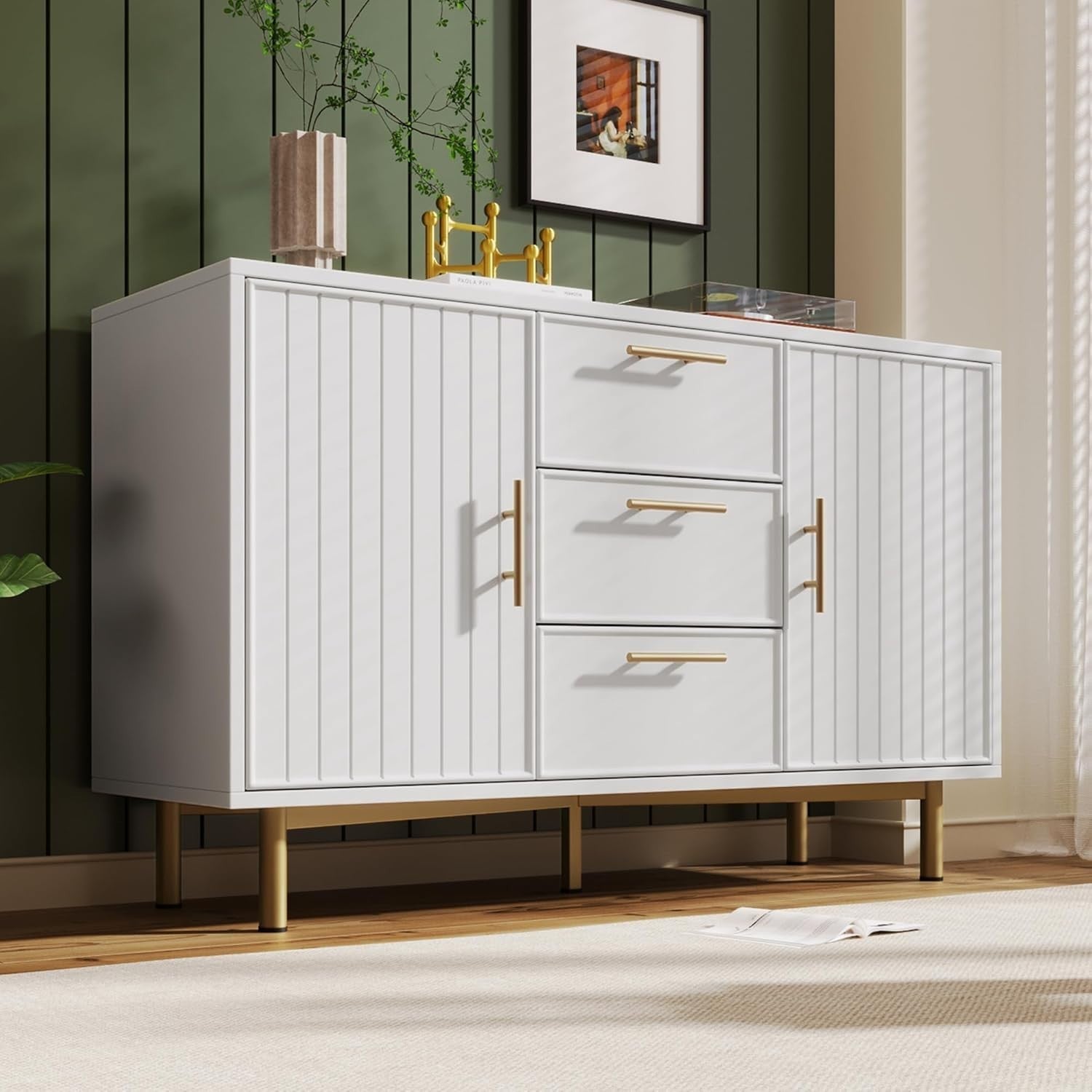 Modern White Sideboard Cabinet Drawers Doors Storage Unit 120cm Wide