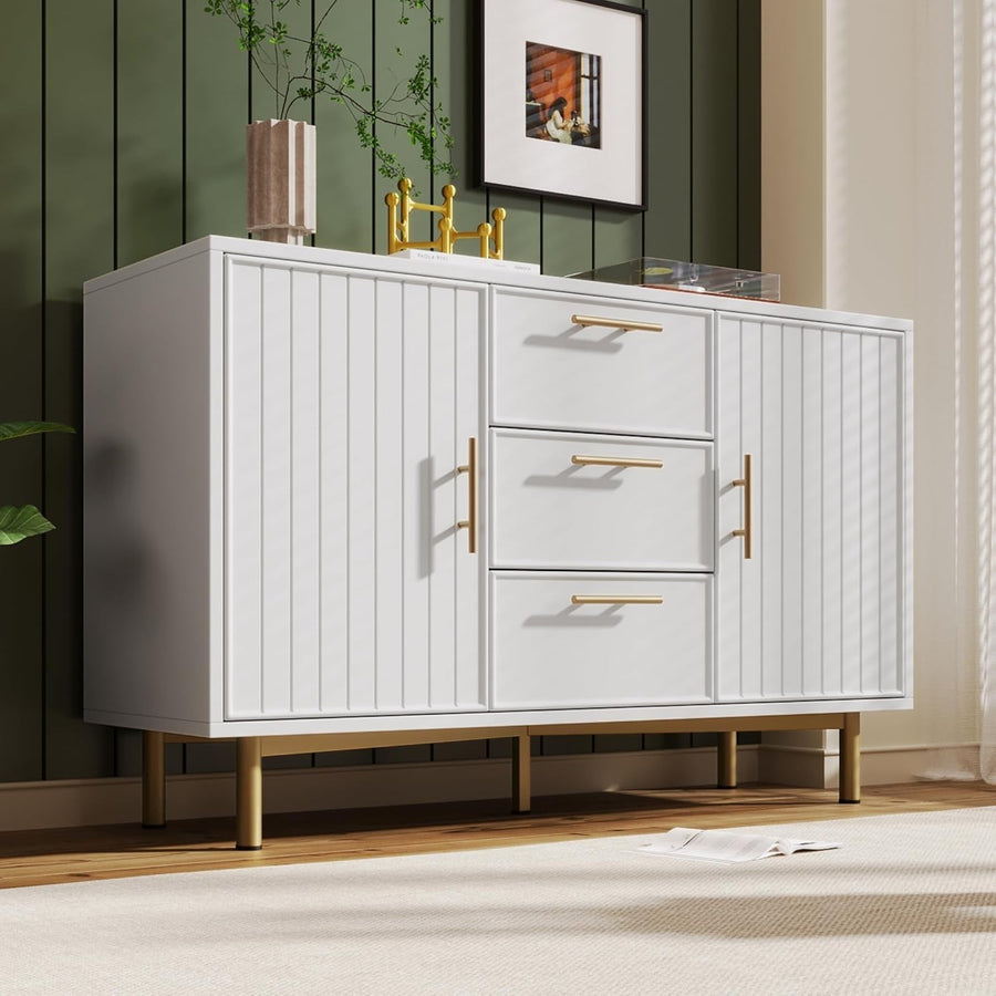 Modern White Sideboard Cabinet Drawers Doors Storage Unit 120cm Wide