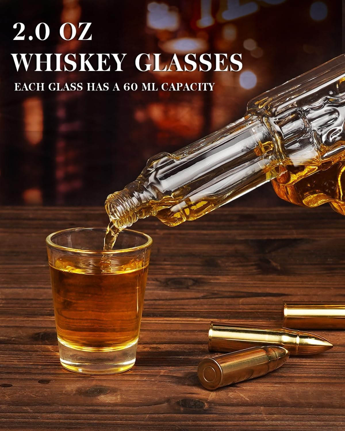 Revolver Whiskey Decanter Set with Shot Glasses 275ml Novelty Gift for Men Bar