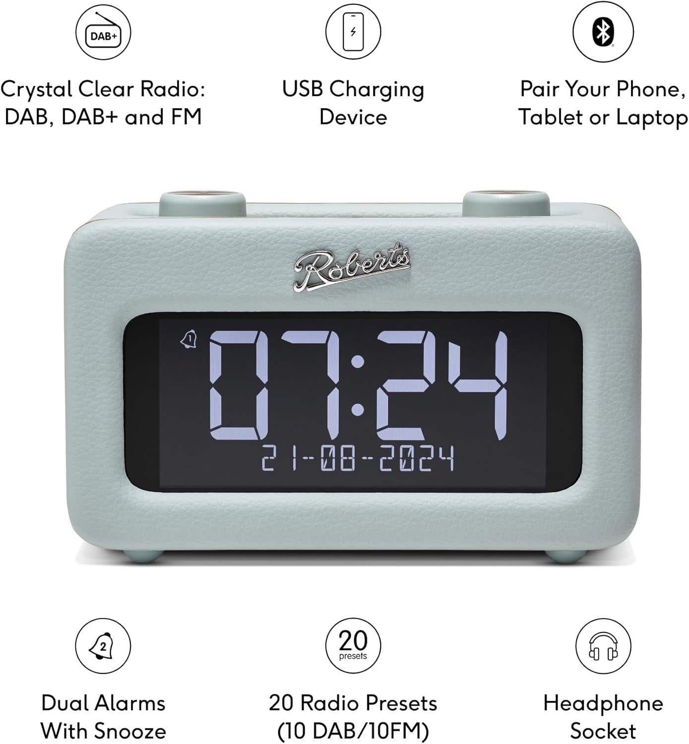 DAB Digital Alarm Clock Radio Bluetooth Bedside Speaker Dual Alarm