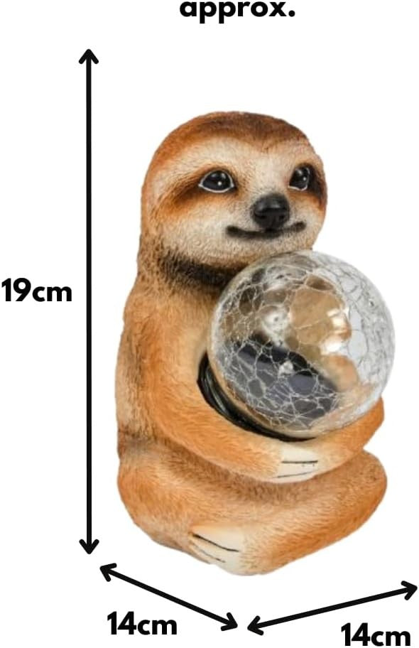Solar Sloth Garden Ornament 37cm Crackle Ball LED Light Outdoor Patio Decor Gift
