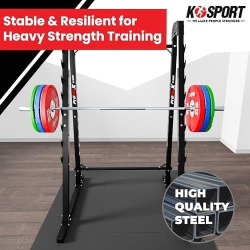Multicolor/Red Adjustable Squat Rack & Bench Press Home Gym Strength Set