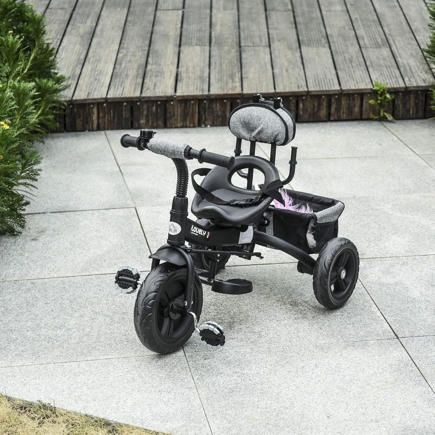 4 in 1 Kids Tricycle Toddler Trike Push Along Canopy Grey 18M-5Y