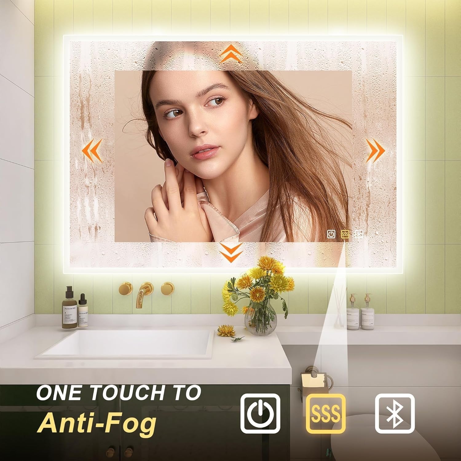 LED Bathroom Wall Mirror 60x80 cm Bluetooth, Dimmable, Anti-Fog, Memory