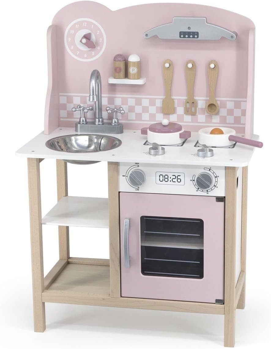 Wooden Kids Play Kitchen Modern Pretend Cooking Role Play Toy Pink