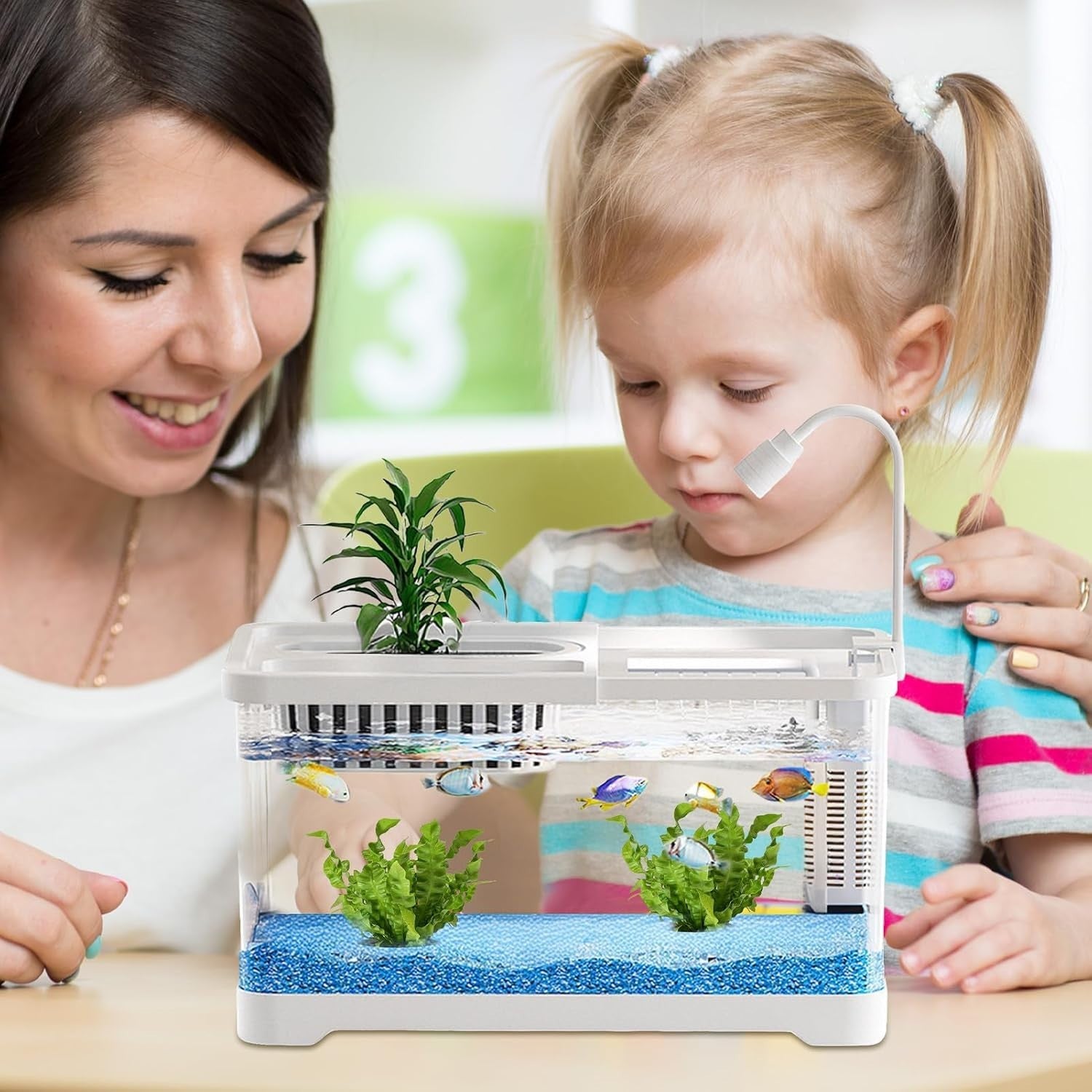 Small Betta Fish Tank with Hydroponic Basket Desktop Aquarium Kit