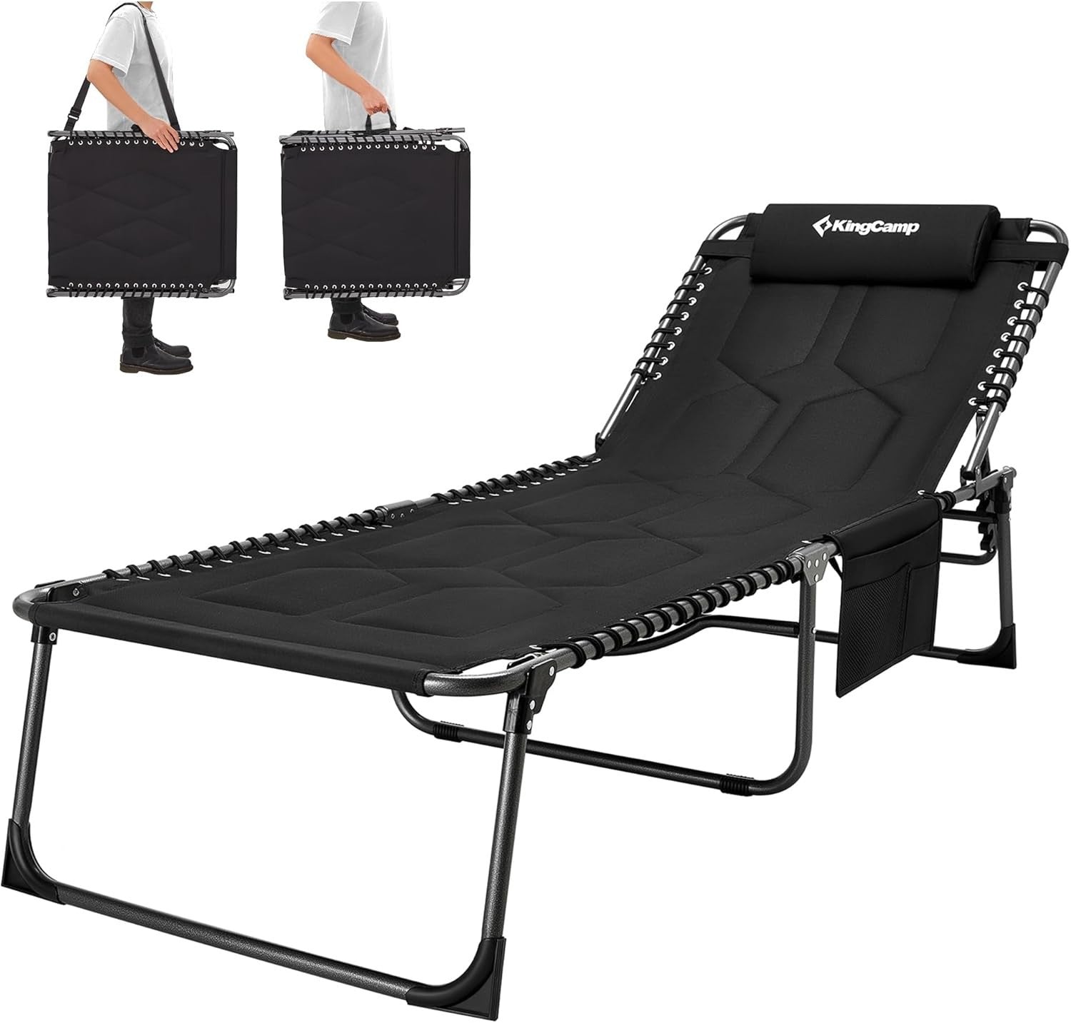Heavy Duty Folding Reclining Sun Lounger Padded Bed Garden Chair 200kg