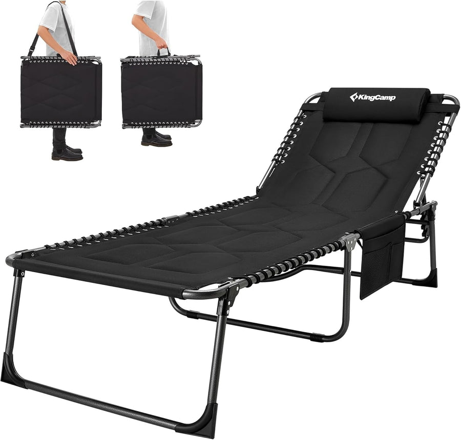 Heavy Duty Folding Reclining Sun Lounger Padded Bed Garden Chair 200kg