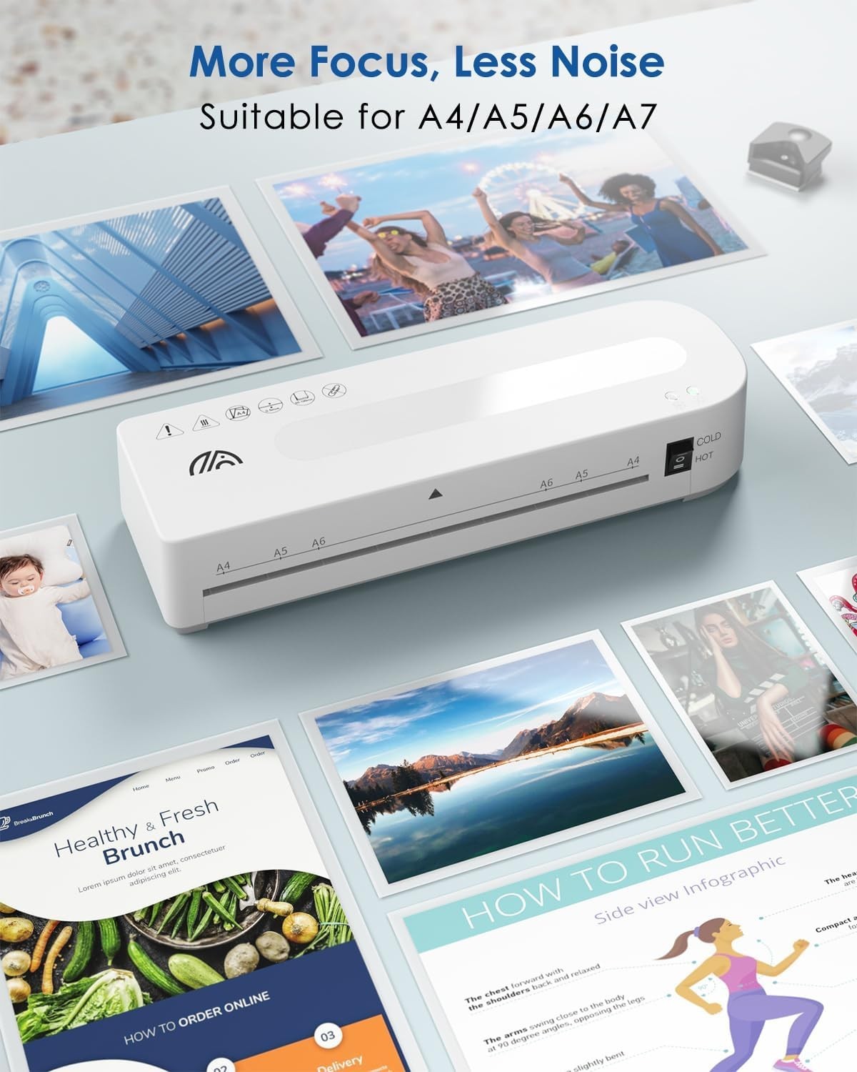 A4 Laminator Hot Cold Fast 90s Warm Up Anti Jam + 50 Pouches