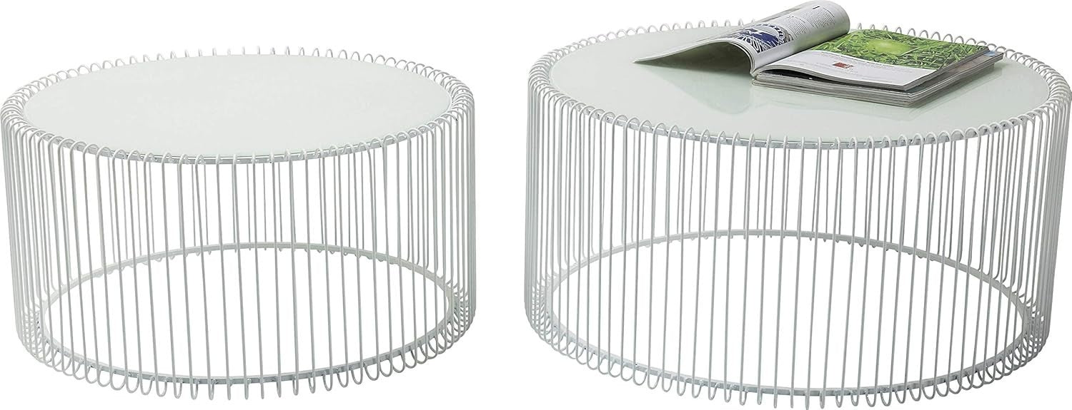 Modern White Round Side Table Set of 2 – Safety Glass Top, Steel Frame