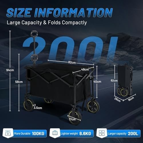 200L Folding Camping Trolley Wagon Heavy Duty Adjustable Handle