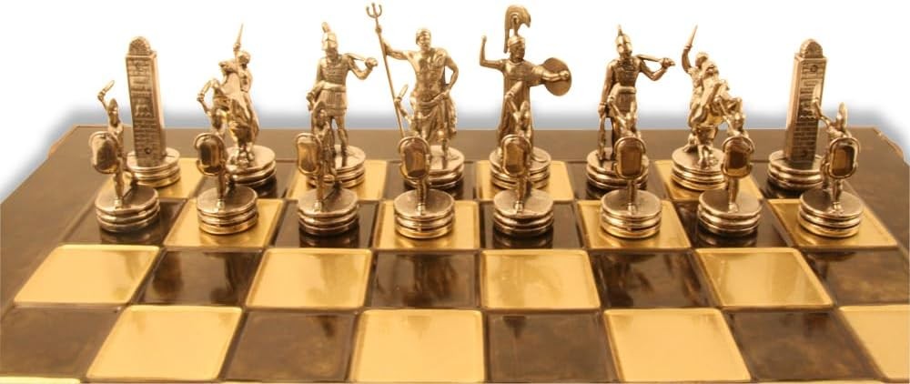 Luxury Greek Statue Chess Set | Zinc Gold & Silver Pieces | 36cm Raised Board