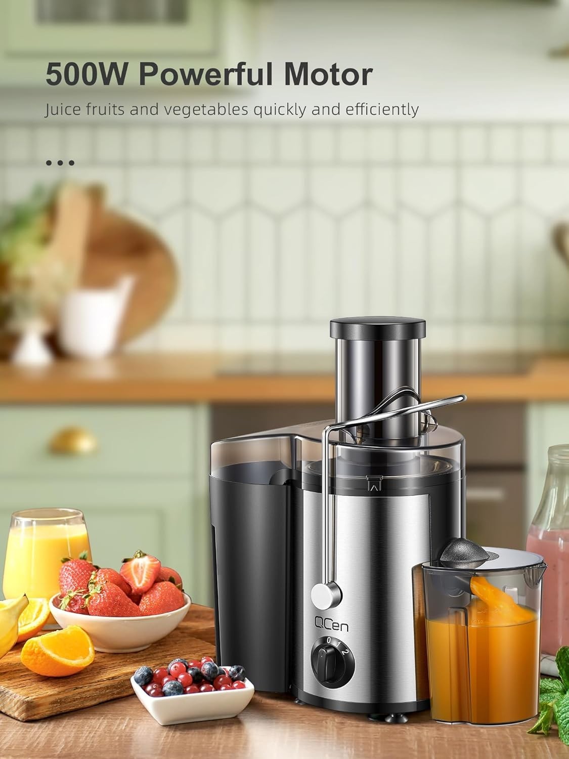 500W Centrifugal Juicer 76mm Wide Chute Whole Fruit 2 Speed Easy Clean