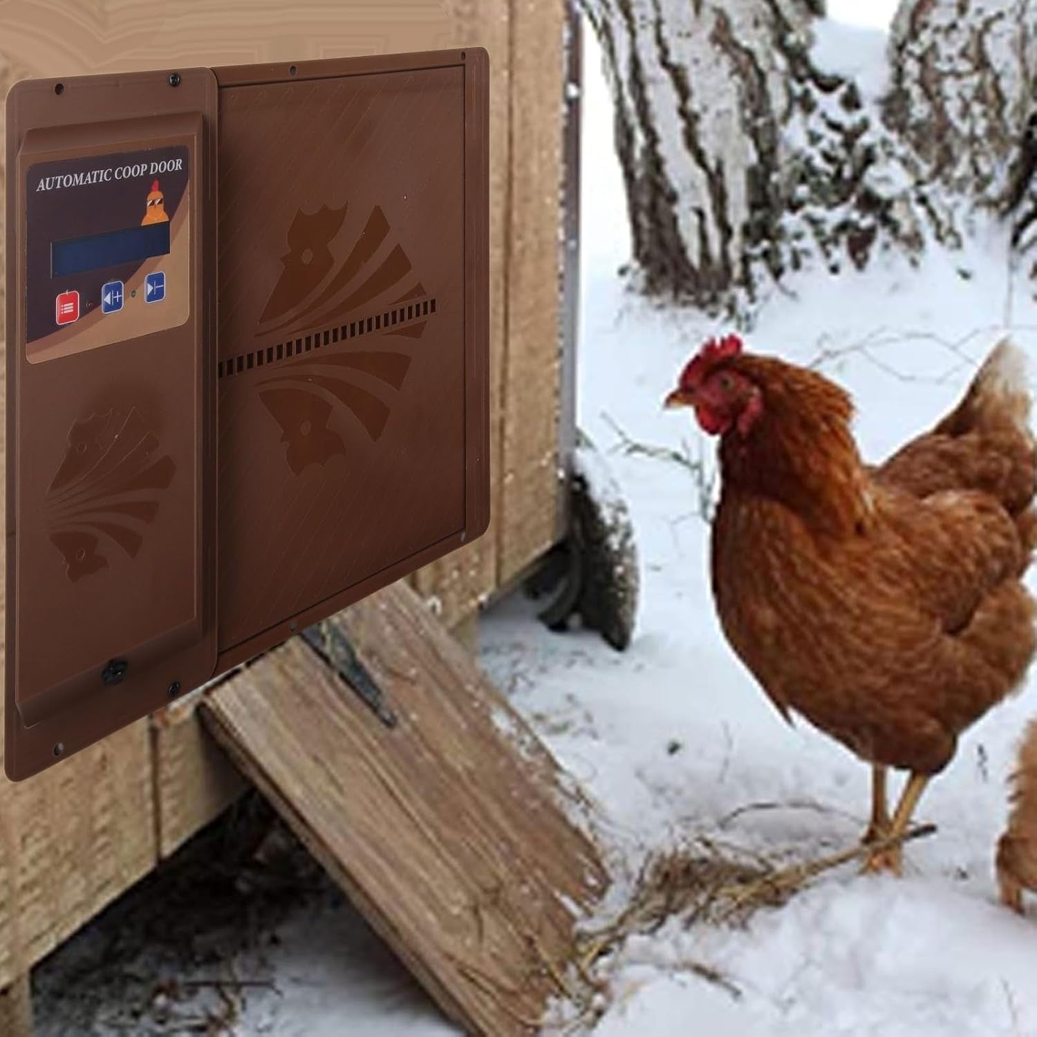 Automatic Chicken Coop Door USB Timer LCD Horizontal Opener Brown