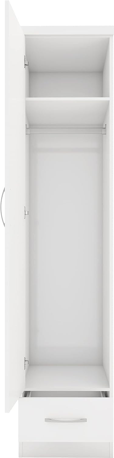 White Gloss 1 Door 1 Drawer Slim Wardrobe – Modern Bedroom Storage